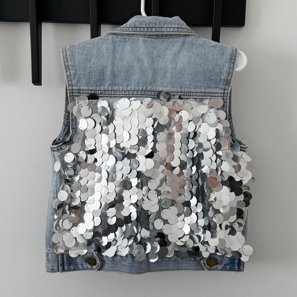 Girls denim sequin vest